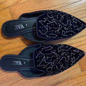ZARA Constellation Blue Velvet Mules (Women’s Size 7.5)